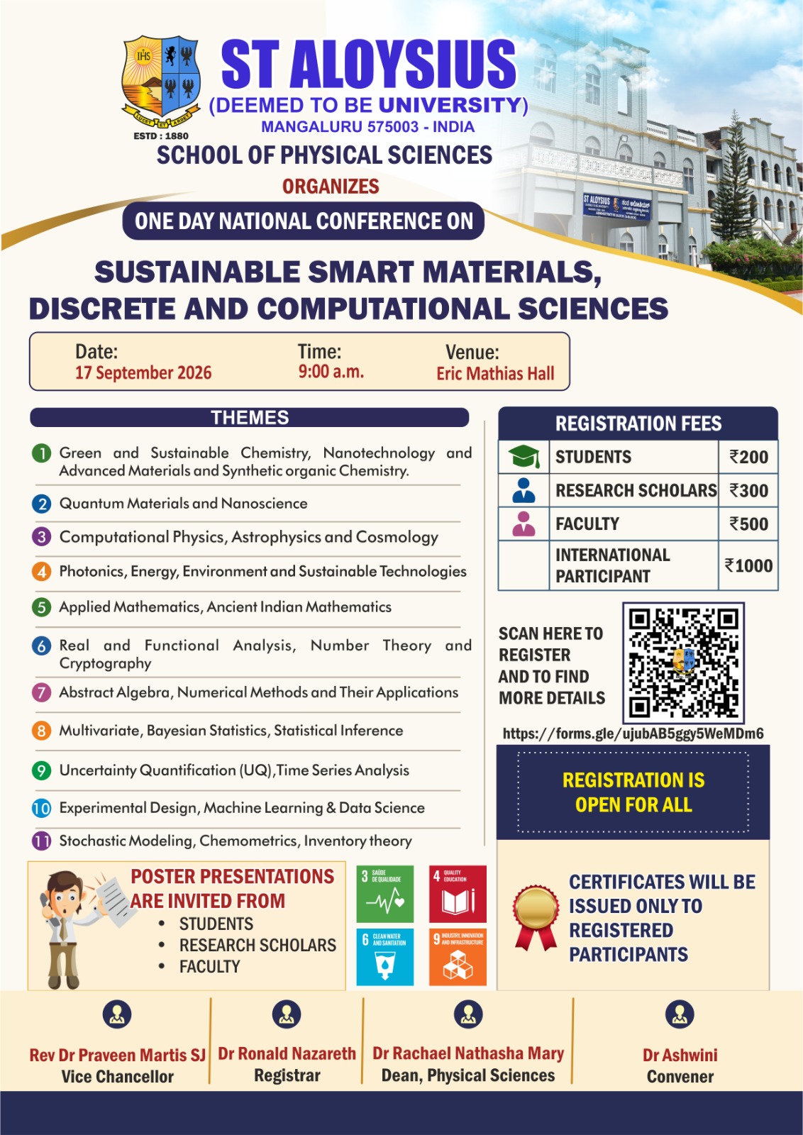 One Day National Conference on Sustainable Smart Materials, Discrete and Computational Sciences